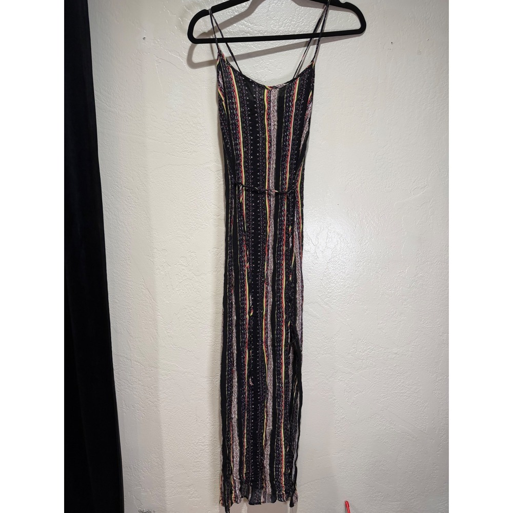 Aggie Womens Boho Stripe Open Back Maxi Dress Black Multi PD1486 Made in USA S